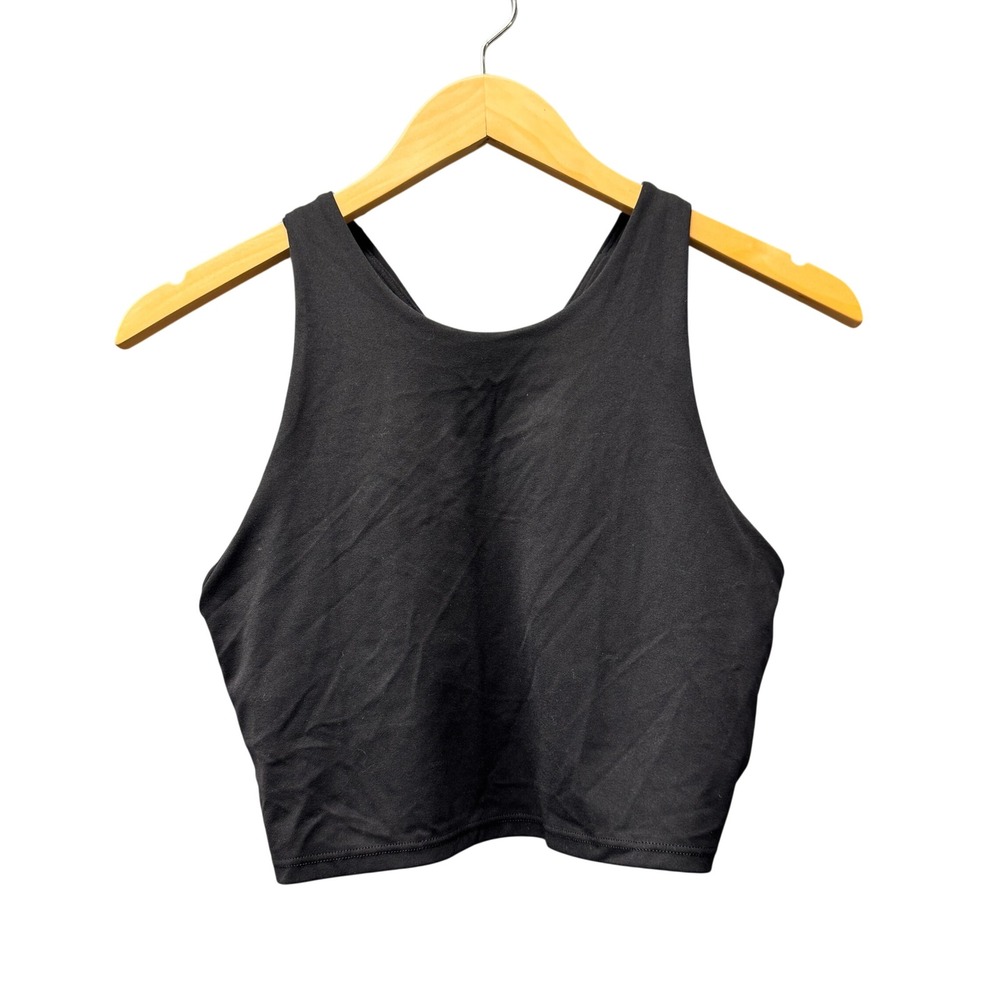 Quince Ultra-Form High-Neck Cropped Tank Womens Medium Black Activewear